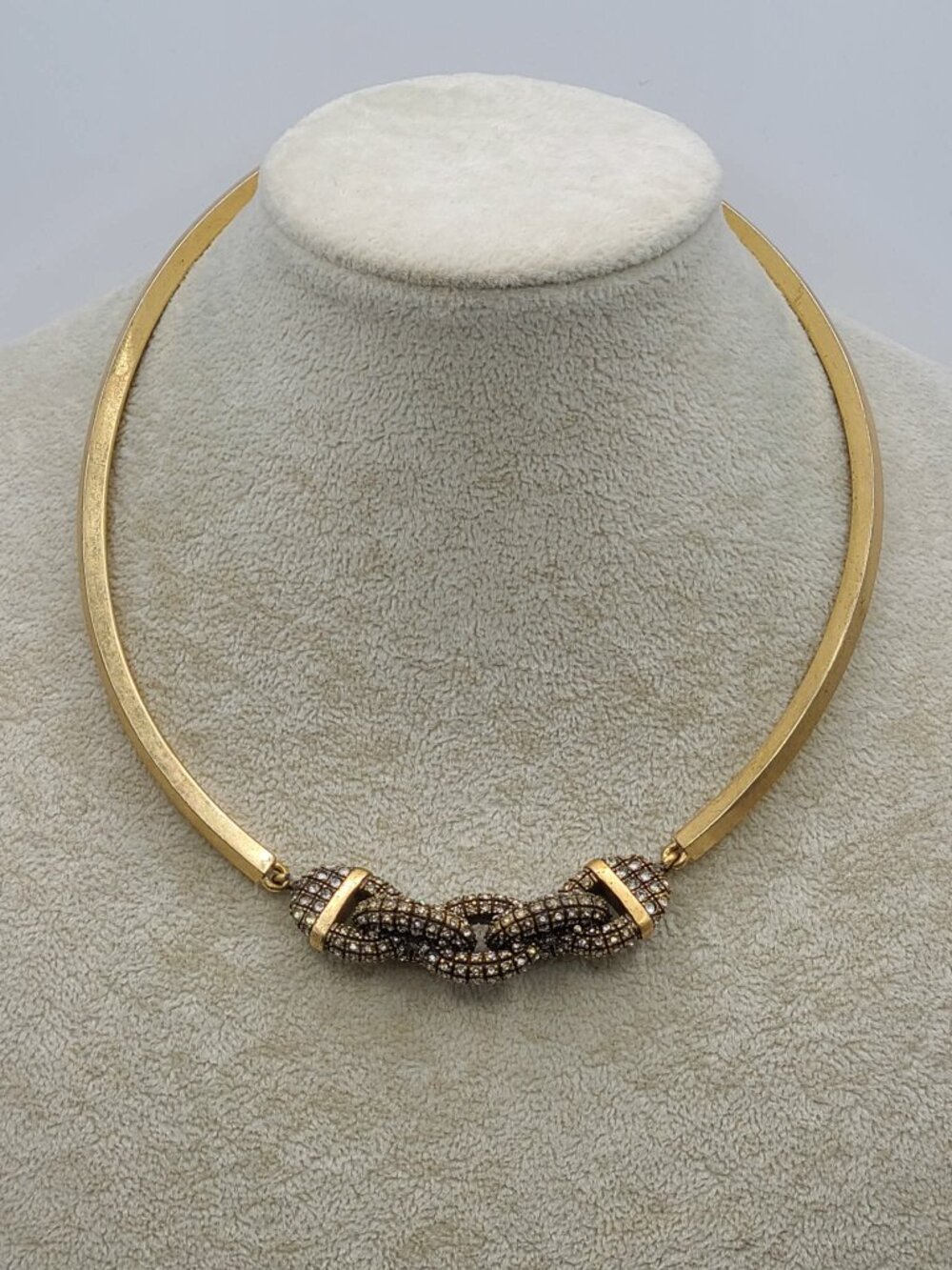 J Crew Gold Tone Choker Necklace with Crystal Rope Center